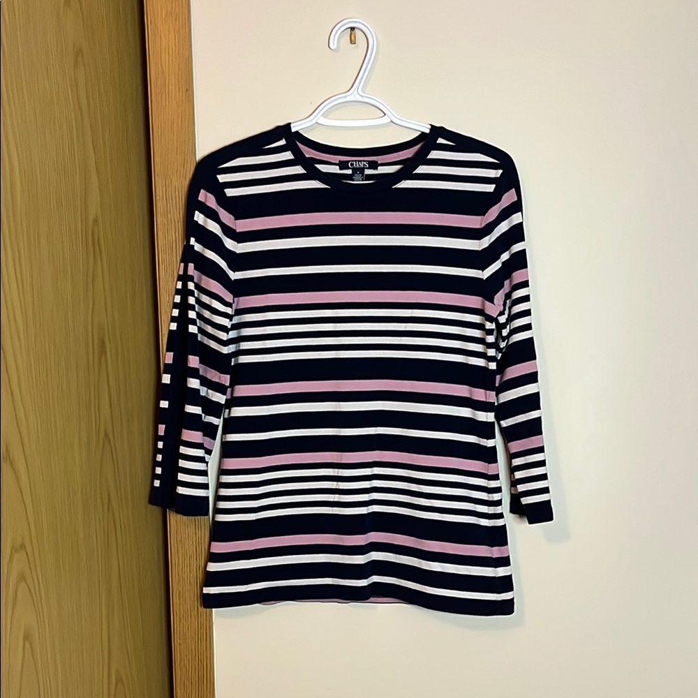 Chaps Striped Fitted Long Sleeve Top
